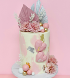 Pink Hearts and Dried Flowers Double Height Cake