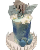 Blue and White Watercolour Buttercream Double Height Speciality Cake