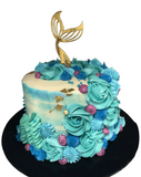 Gold Mermaid Tail and Blue Watercolour Buttercream Speciality Cake