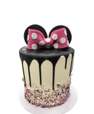 Pink 3d Fondant Bow and 3d Mouse Ears Smooth Buttercream Extended Height Speciality Cake