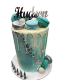 Silver Macarons White and Blue Watercolour Buttercream Double Height Speciality Cake
