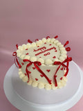 White and Red Bows Heart Shaped Speciality Cake