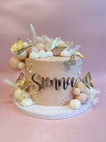 Neutral Florals and Gold Butterflies Buttercream Standard Height Cake