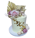 Cake Creations by Kate™ SpecialityCakes Golden Palm and Pink Flowers Extended Height Cake