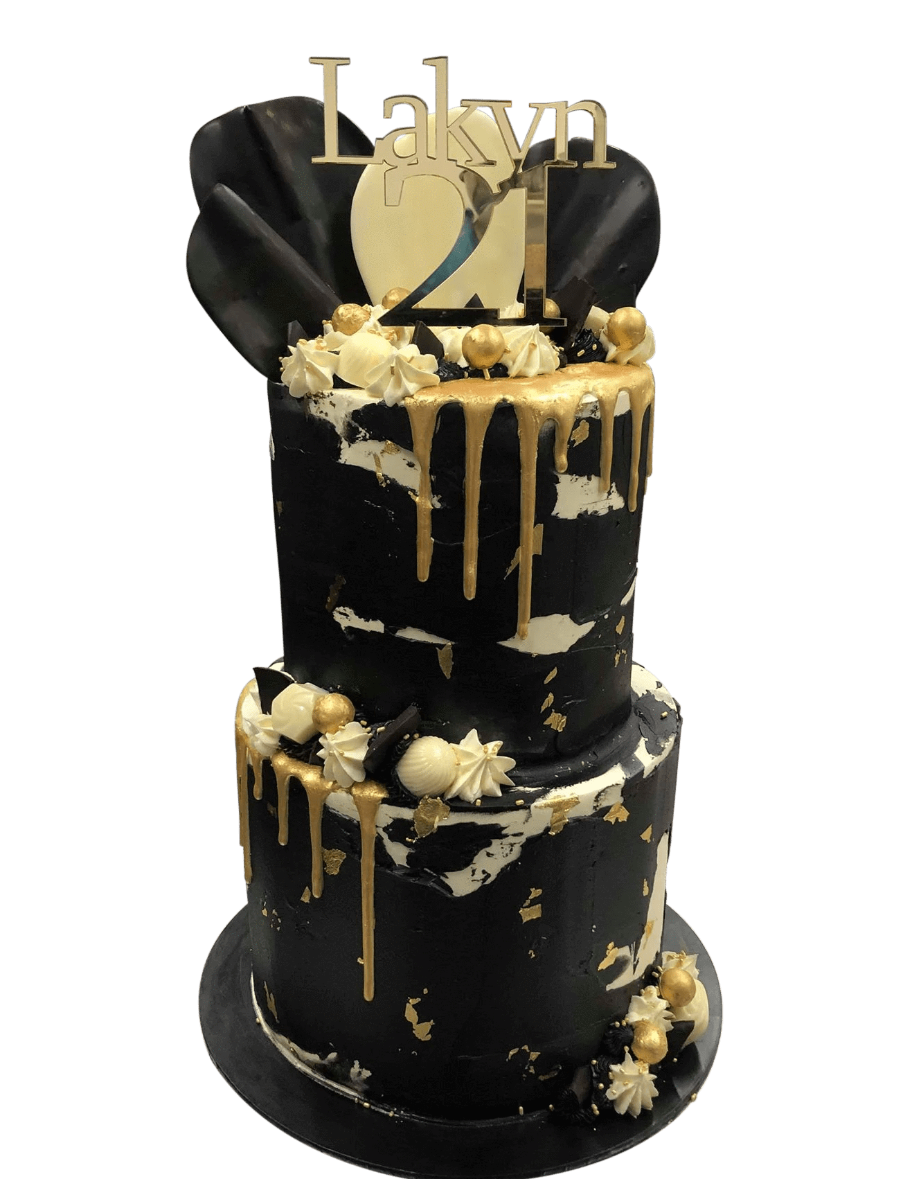2-Tier Black And White Textured Watercolour With Gold Metallic Drip Sp –  Cake Creations By Kate™