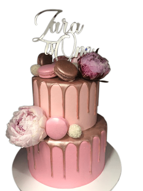 Cake Creations by Kate™ SpecialityCakes 2-Tier Pink Watercolour Buttercream with Metallic Drip Floral Speciality Cake