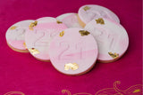 Number embossed fondant cookie with gold flakes