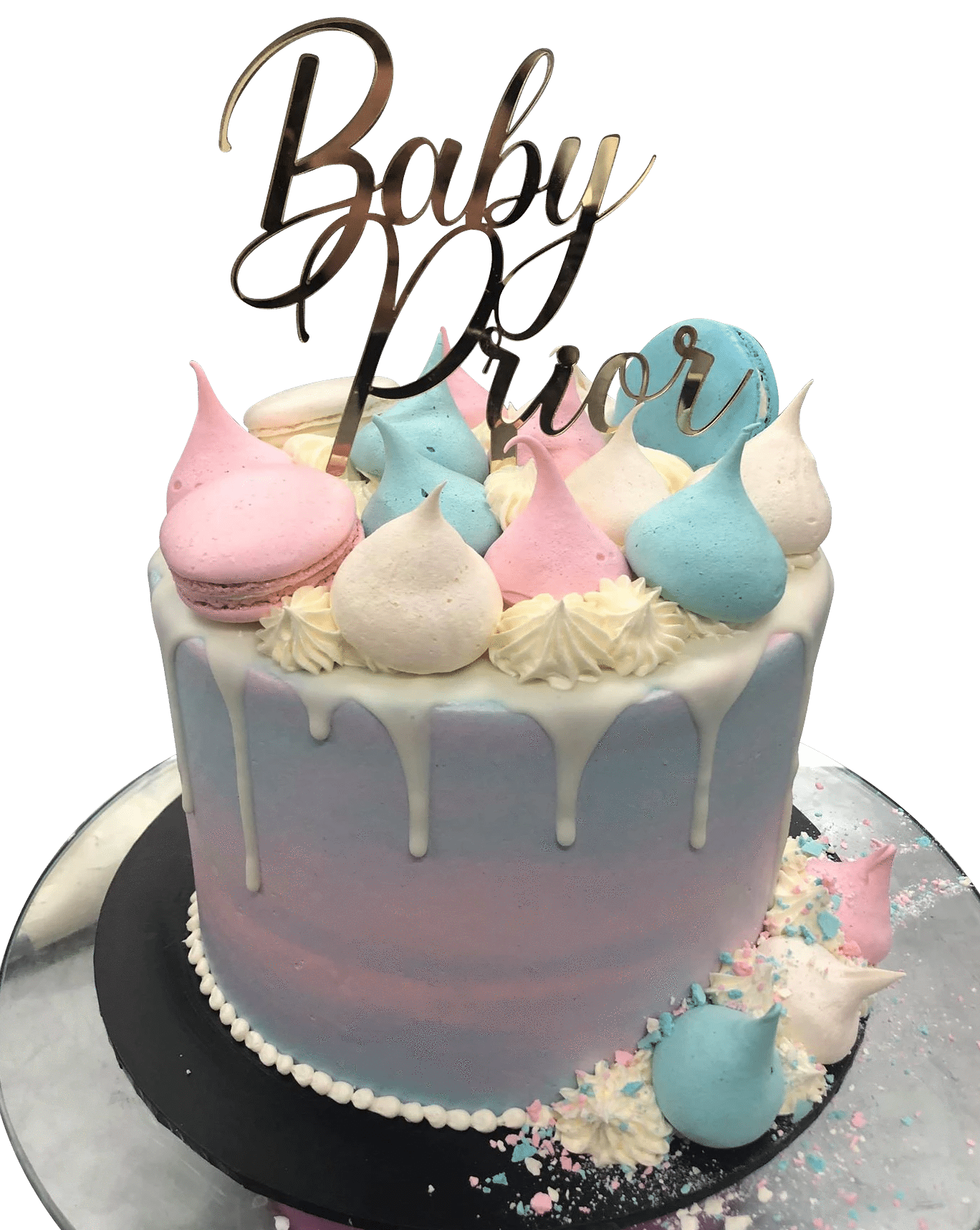 Cake Creations by Kate™ SpecialityCakes Baby Blue and Pink Meringue Kisses Watercolour Buttercream Speciality Cake