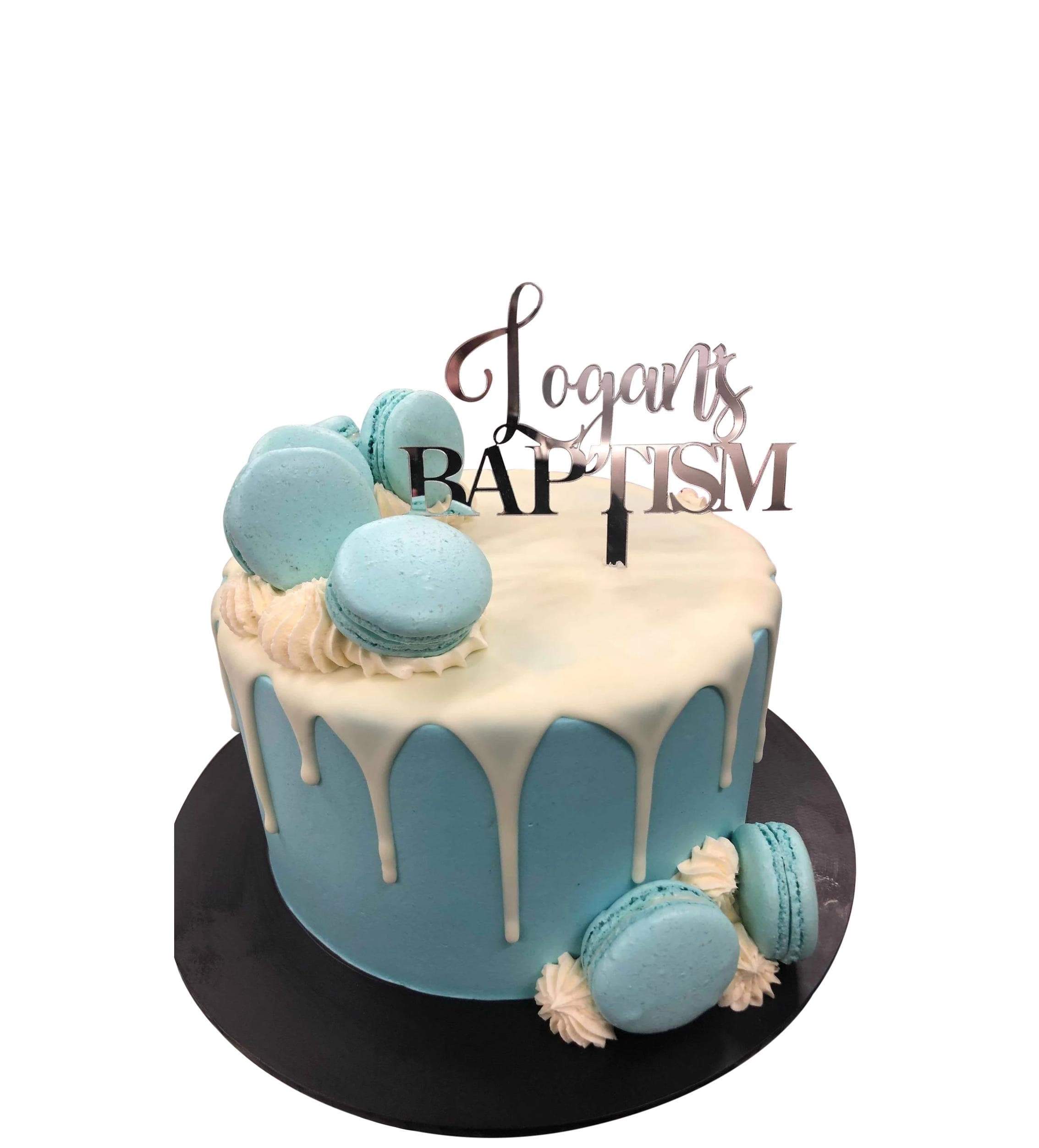 Cake Creations by Kate™ SpecialityCakes Blue Macarons and White Drip Smooth Buttercream Speciality Cake