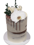 Floral Semi-Naked with Metallic Drip Double-Height Speciality Cake