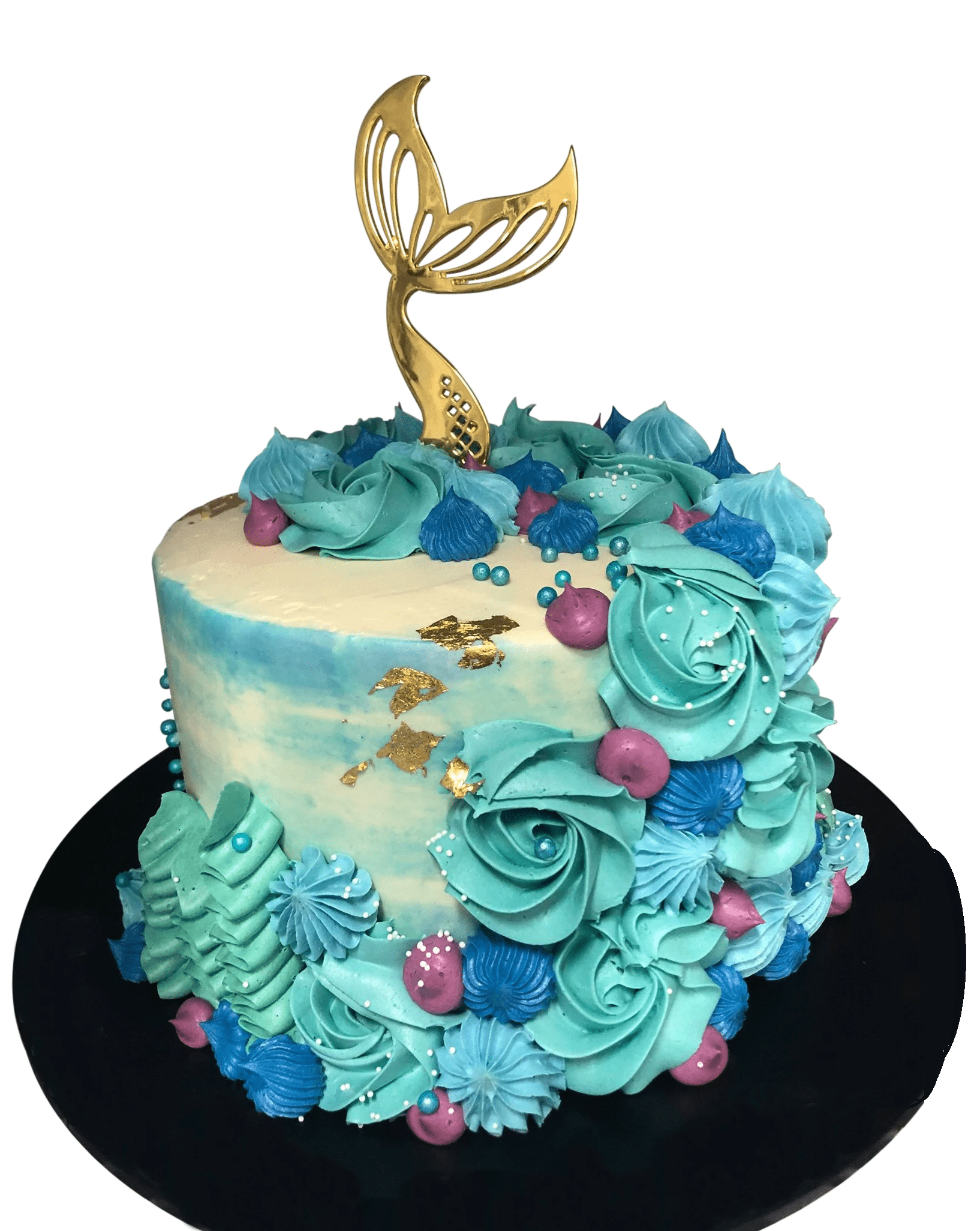 Cake Creations by Kate™ SpecialityCakes Gold Mermaid Tail and Blue Watercolour Buttercream Speciality Cake