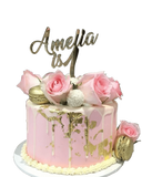 Gold, White and Pink Smooth Buttercream Floral Speciality Cake