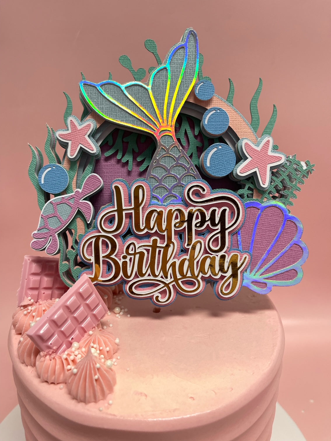 3D Mermaid Happy Birthday Card Topper