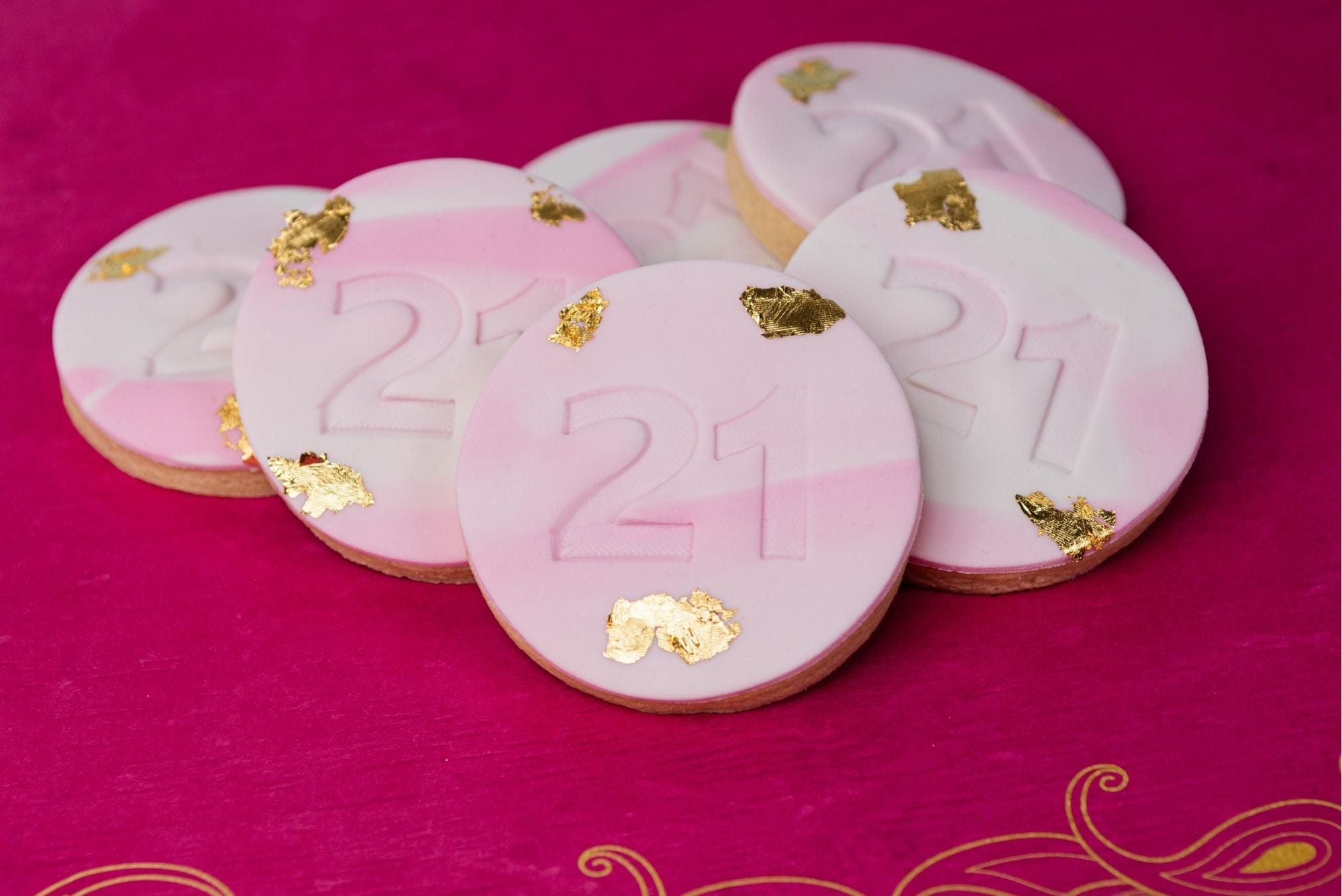 Cake Creations by Kate™ Number embossed fondant cookie with gold flakes