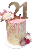 Pink and Gold Floral Smooth Buttercream Double Height Speciality Cake