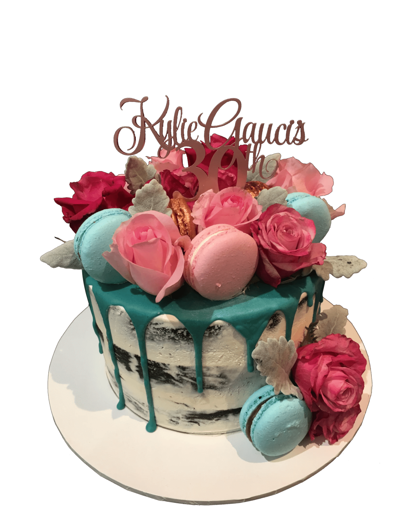 Cake Creations by Kate™ SpecialityCakes Pink and Teal Semi-Naked Buttercream Floral Speciality Cake