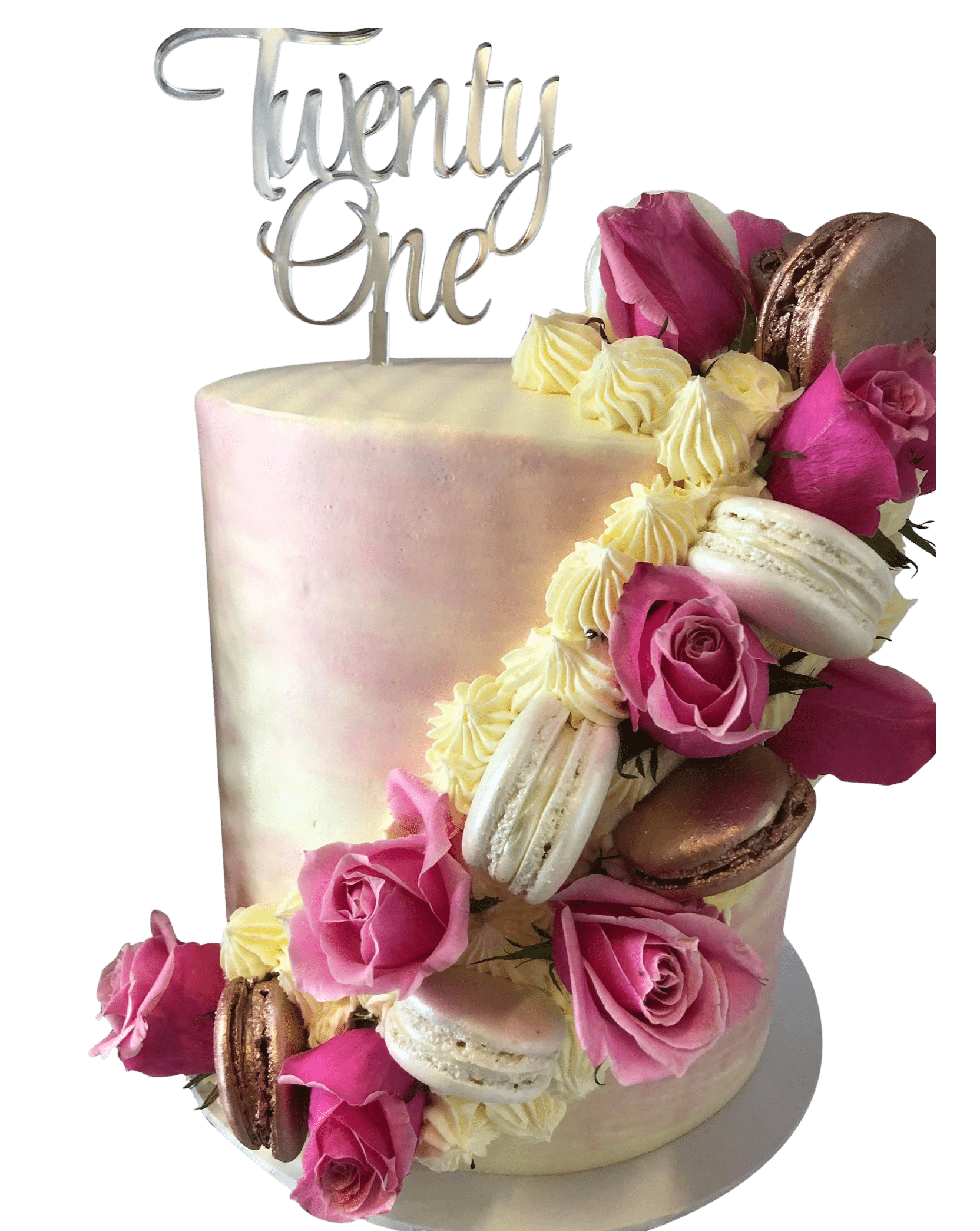 Cake Creations by Kate™ SpecialityCakes Pink and White Floral Sash Watercolour Double-Height Speciality Cake