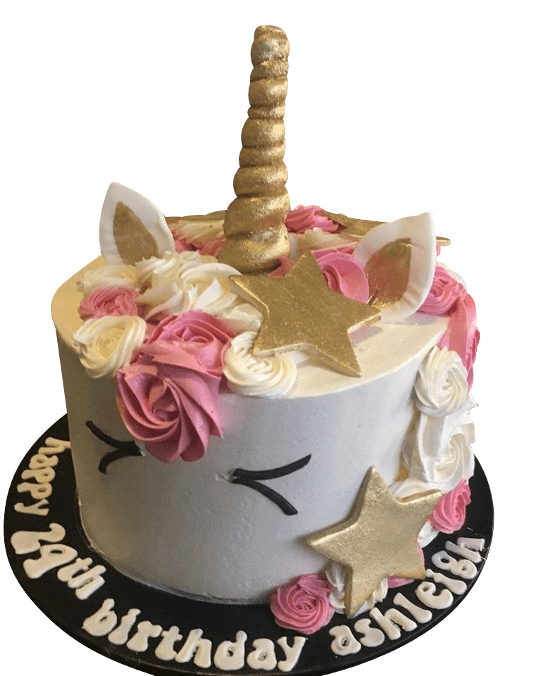 Cake Creations by Kate™ SpecialityCakes Pink and White Unicorn with Gold Stars Speciality Cake