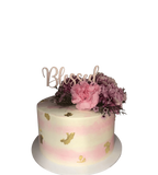 Pink and White Watercolour Buttercream with Gold Flakes Floral Speciality Cake