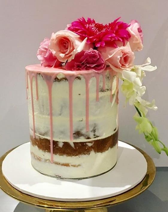 Cake Creations by Kate™ SpecialityCakes Pink Floral Semi-Naked Buttercream Double Height Speciality Cake