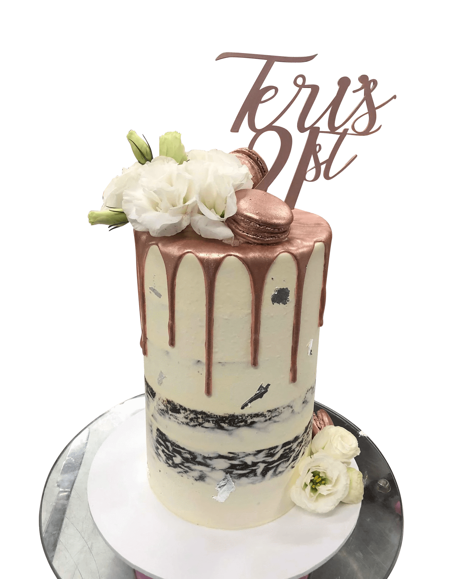 Cake Creations by Kate™ SpecialityCakes Rose Gold Metallic Drip White Semi-Naked Buttercream Double Height Speciality Cake