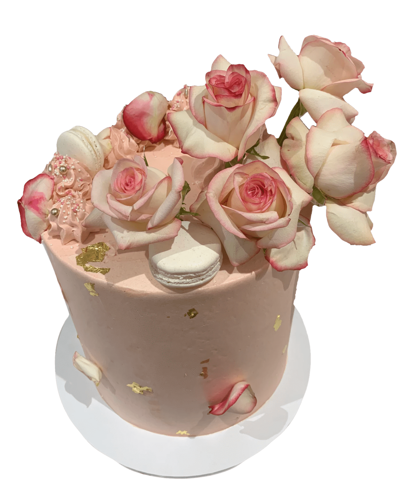 Cake Creations by Kate™ SpecialityCakes Rustic Pink, White and Gold Smooth Buttercream Floral Double Height Speciality Cake