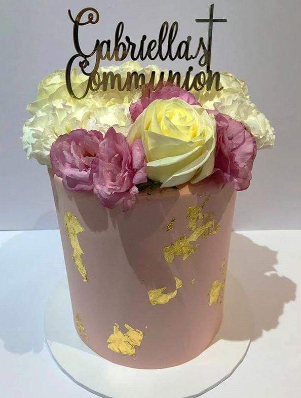 Cake Creations by Kate™ SpecialityCakes Smooth Buttercream w/ Gold Flakes Floral Double-Height Speciality Cake