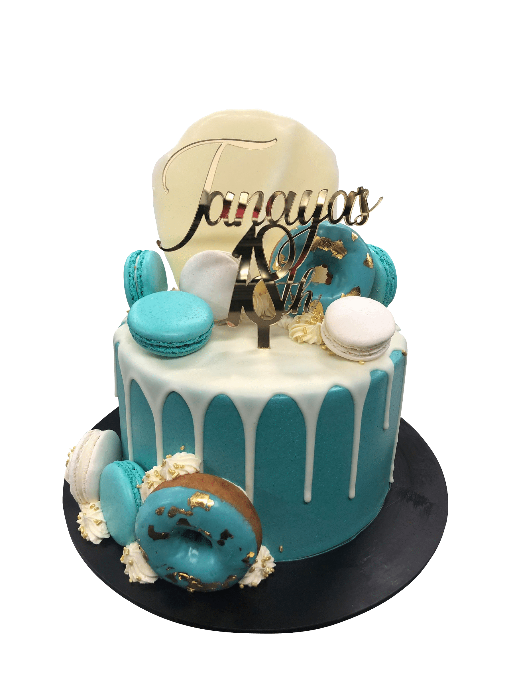 Cake Creations by Kate™ SpecialityCakes Teal Donuts and Macarons Smooth Buttercream Speciality Cake