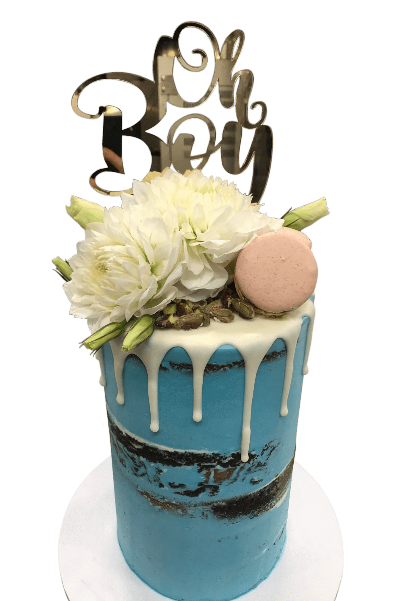 Cake Creations by Kate™ SpecialityCakes White Flowers and Blue Semi-Naked Buttercream Double-Height Speciality Cake