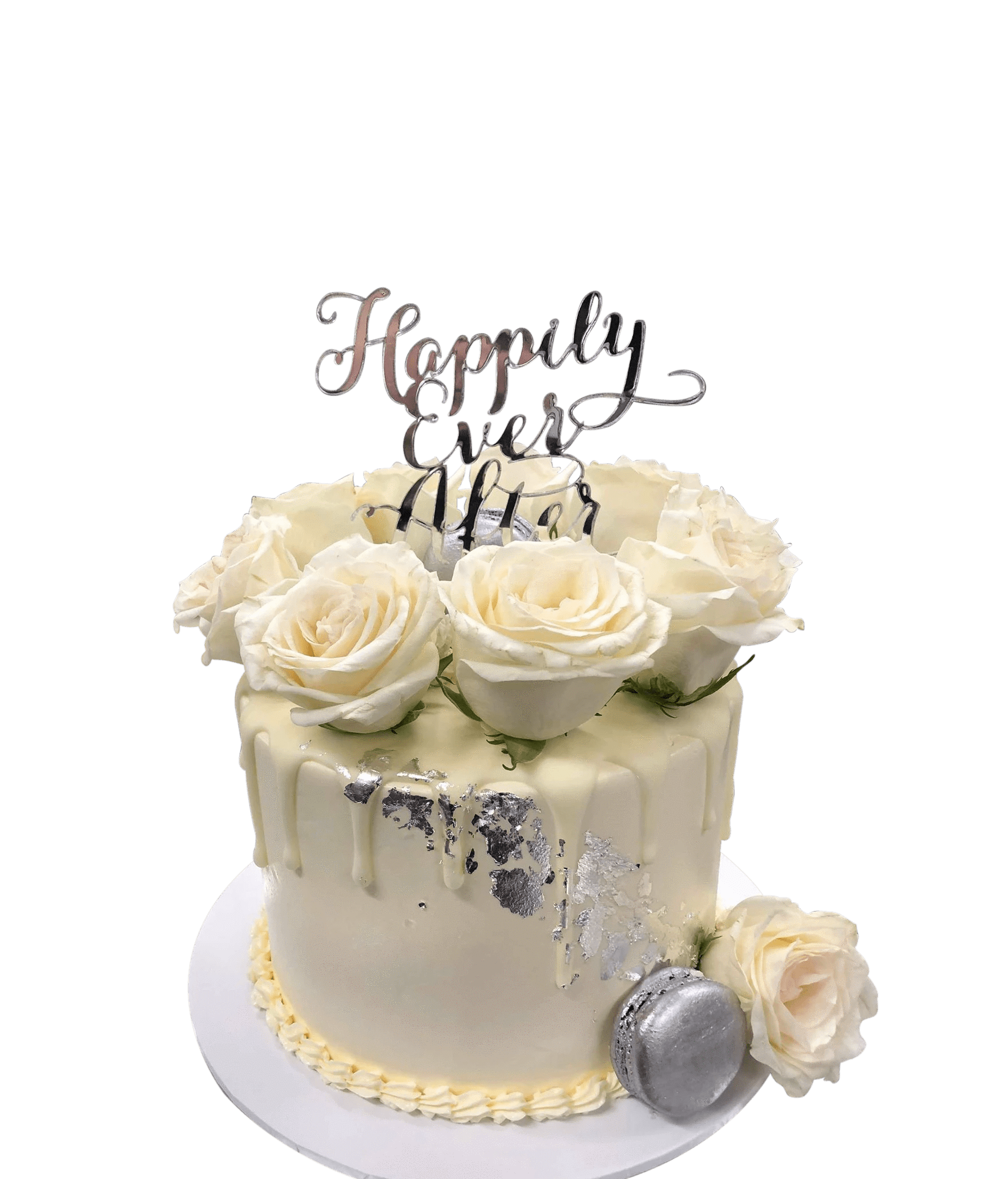 Cake Creations by Kate™ SpecialityCakes White Roses and Silver Flakes Smooth Buttercream Speciality Cake